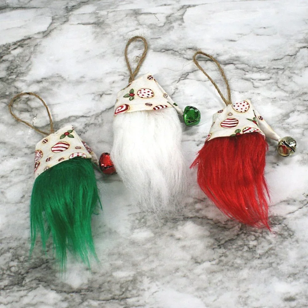 HAND CRAFTED Gnome Christmas Ornaments Set of 3 - White Ornaments Print